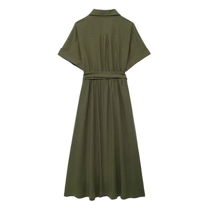 Midi Dresses- Effortlessly Chic Belted Midi Dress – Weekend & Office Staple- - IndioGear.com