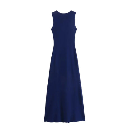 Midi Dresses- Elegant Day-to-Night Sleeveless Button-Front Dress in Knit- - IndioGear.com