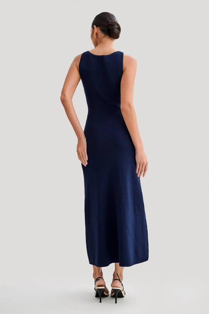 Midi Dresses- Elegant Day-to-Night Sleeveless Button-Front Dress in Knit- - IndioGear.com