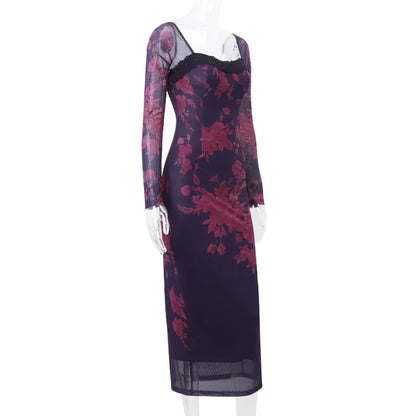 Midi Dresses- Elegant Purple Bodycon Lace-Up Back Midi Dress for Wedding Guests- - IndioGear.com