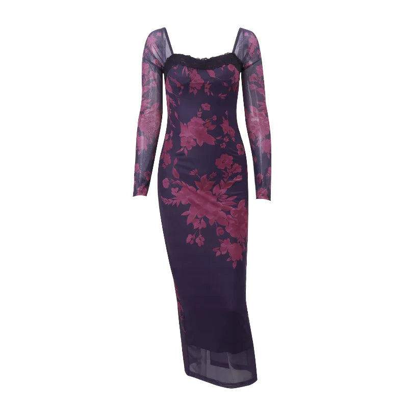 Midi Dresses- Elegant Purple Bodycon Lace-Up Back Midi Dress for Wedding Guests- - IndioGear.com