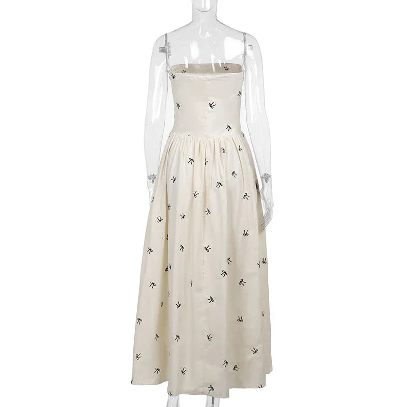 Midi Dresses- Fitted Smocked Midi Dress with Bow Accents- - IndioGear.com