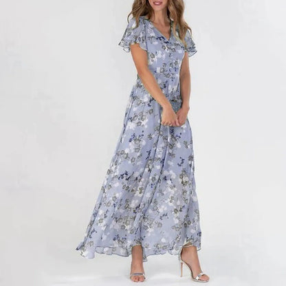 Midi Dresses- Floral Midi Dress for Spring Weddings & Garden Parties!- Purple- IndioGear.com