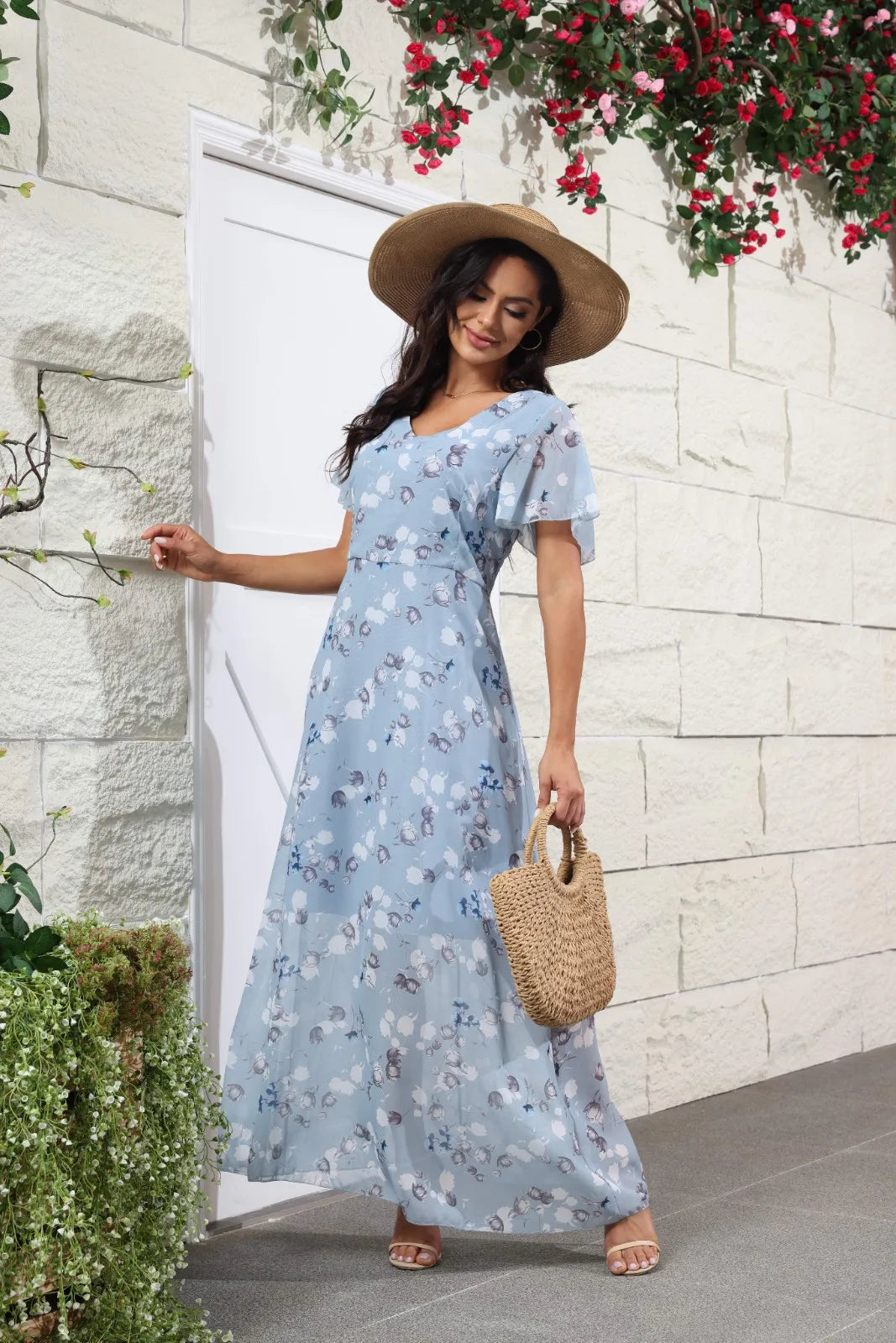 Midi Dresses- Floral Midi Dress for Spring Weddings & Garden Parties!- - IndioGear.com