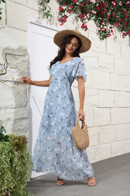 Midi Dresses- Floral Midi Dress for Spring Weddings & Garden Parties!- - IndioGear.com