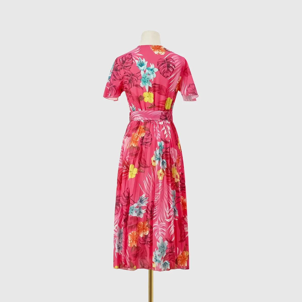 Midi Dresses- Floral Wrap Belted Dress for Garden Parties- - IndioGear.com