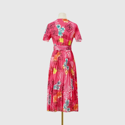 Midi Dresses- Floral Wrap Belted Dress for Garden Parties- - IndioGear.com