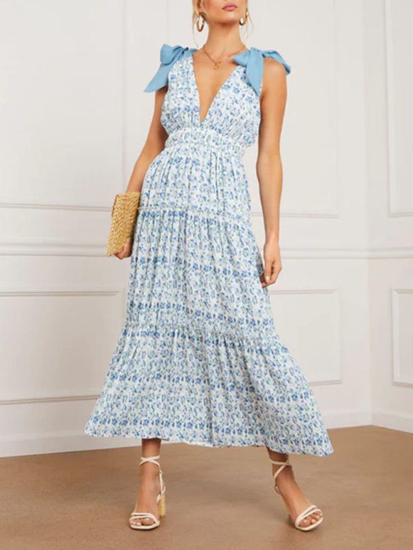 Midi Dresses- Garden Party Dress for Wedding Season- Blue- IndioGear.com