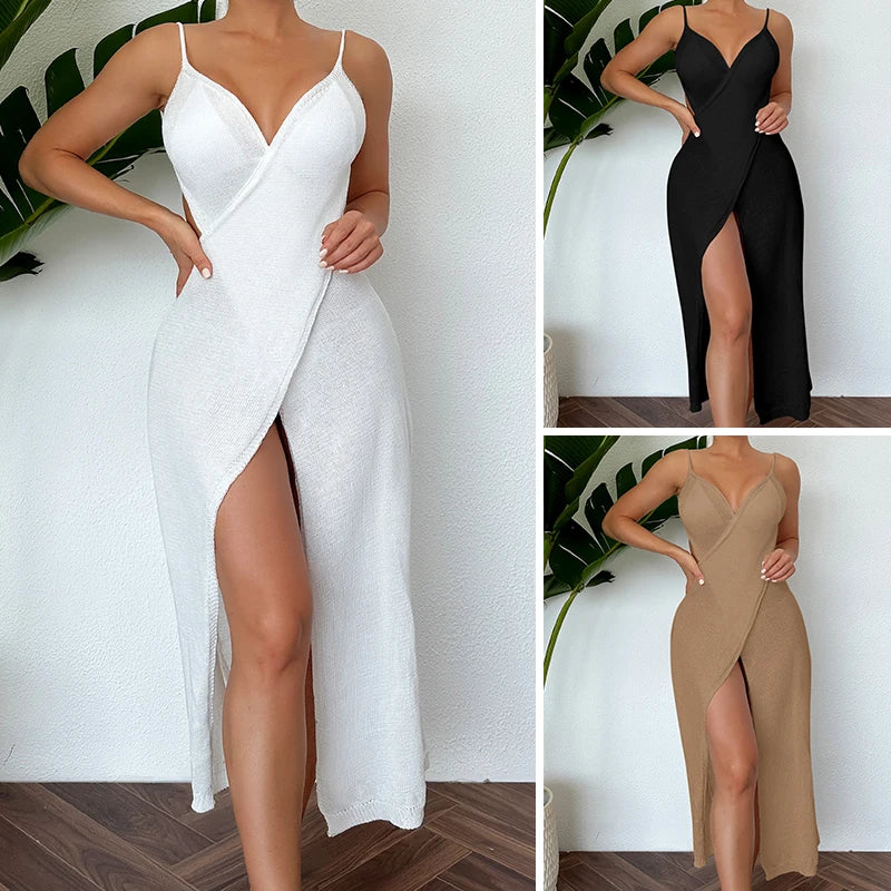 Midi Dresses- Sexy See-Through Backless Wrap Midi Dress for Summer- - IndioGear.com