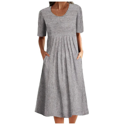 Midi Dresses- Striped Midi Dress- - IndioGear.com