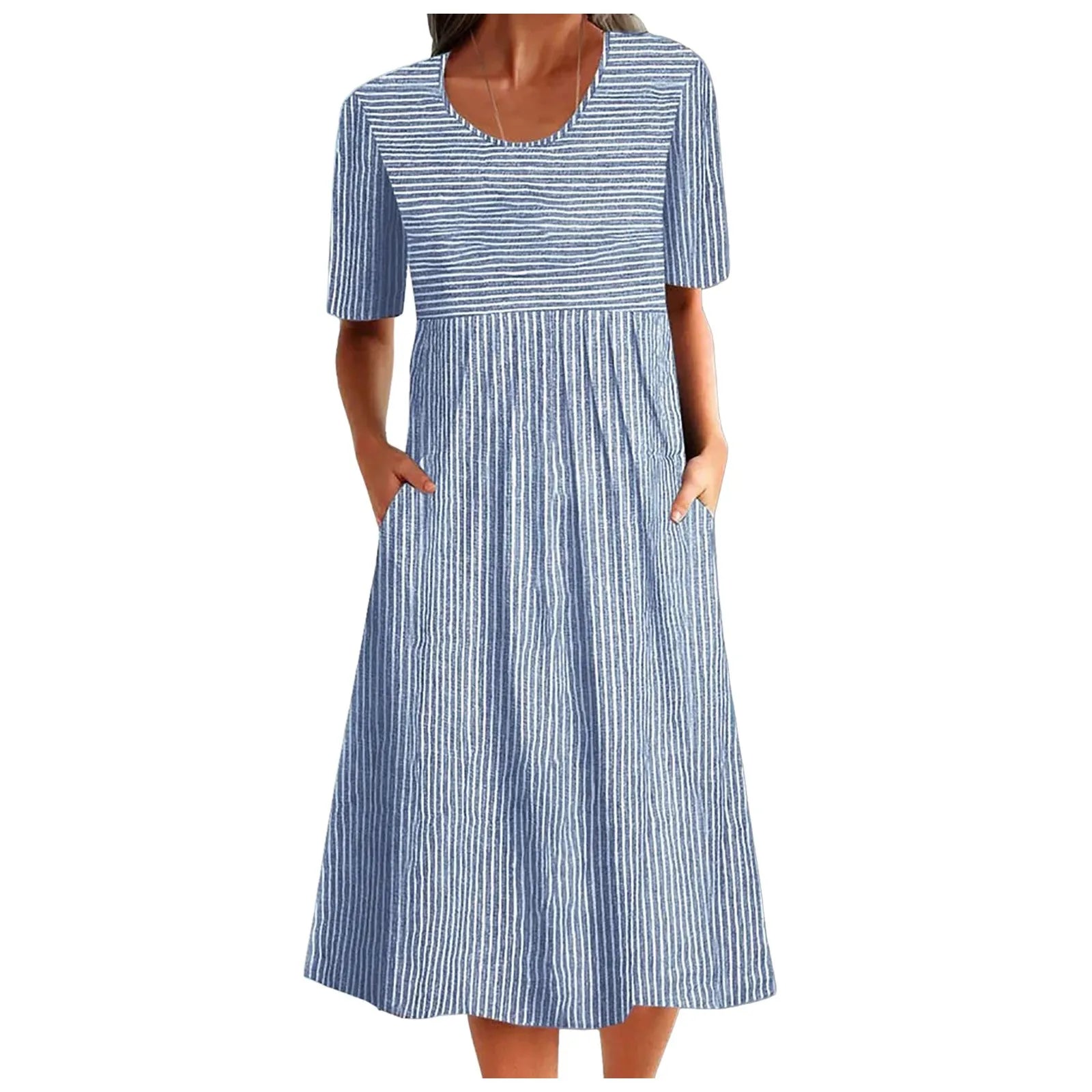 Midi Dresses- Striped Midi Dress- - IndioGear.com