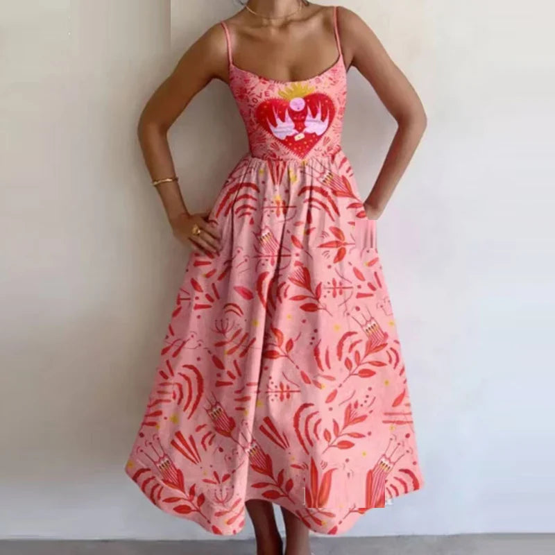 Midi Dresses- Vibrant Print Galore Sundress - Casual Daywear- - IndioGear.com