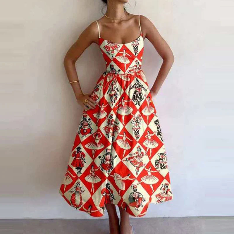 Midi Dresses- Vibrant Print Galore Sundress - Casual Daywear- Pattern6- IndioGear.com