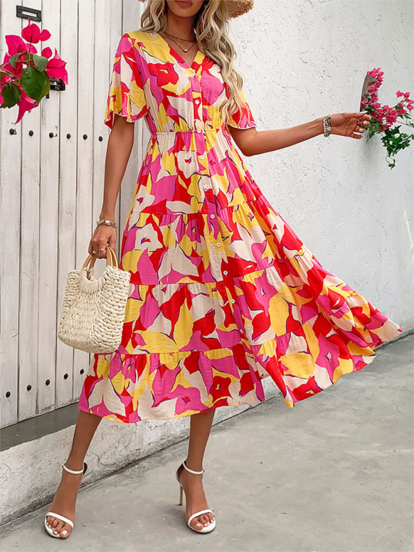 Midi Dresses- Vivid Floral Midi Dress – Perfect for Any Summer Event!- - IndioGear.com