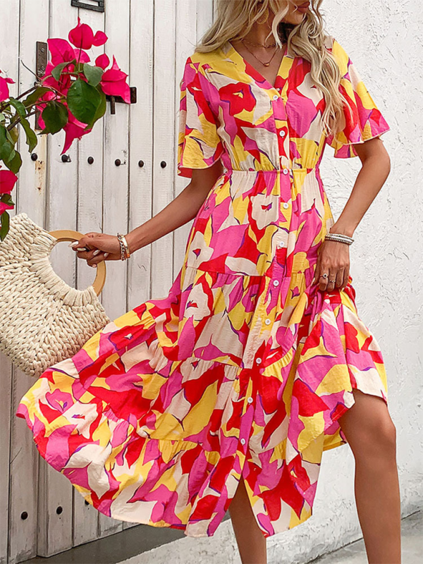 Midi Dresses- Vivid Floral Midi Dress – Perfect for Any Summer Event!- - IndioGear.com