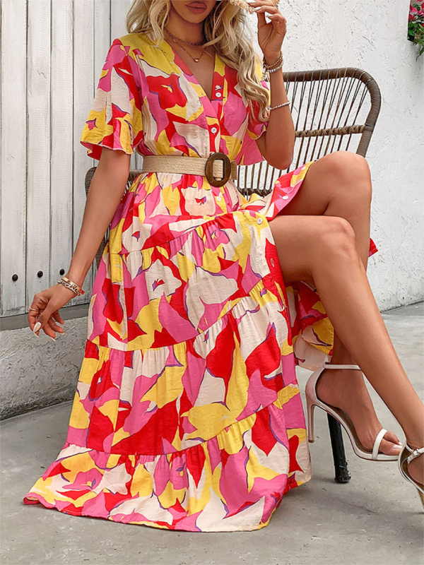 Midi Dresses- Vivid Floral Midi Dress – Perfect for Any Summer Event!- - IndioGear.com