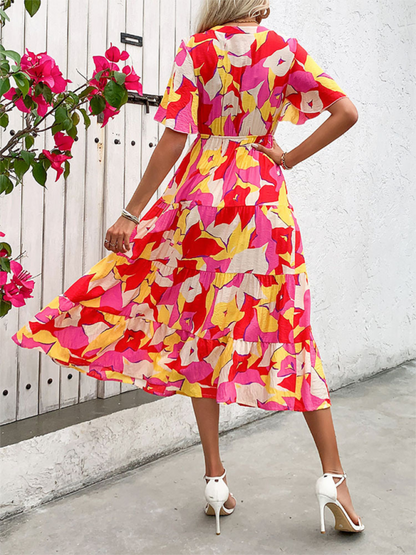 Midi Dresses- Vivid Floral Midi Dress – Perfect for Any Summer Event!- - IndioGear.com