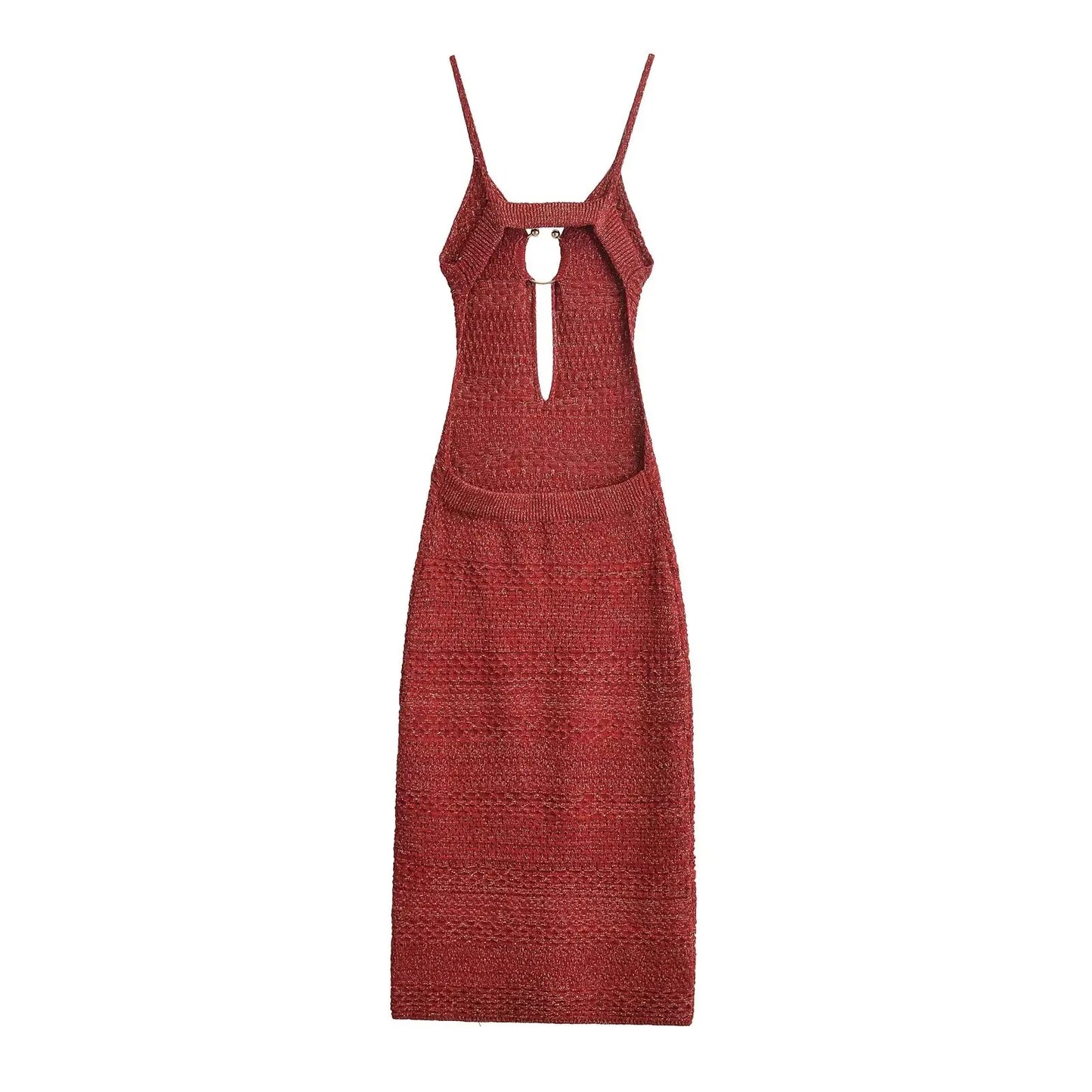 Midi Dresses- Women Textured Knit Midi Dress with Daring Cutout Detail- - IndioGear.com