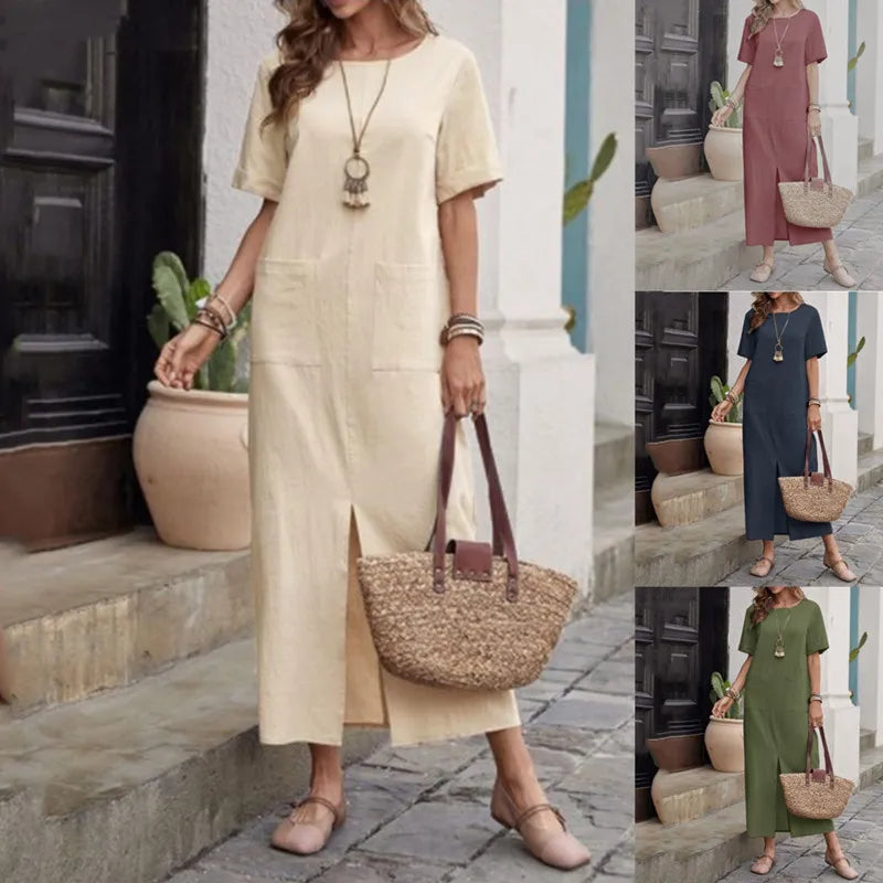 Midi Dresses- Loose Fit Midi Dress for Casual Summer Gatherings- - IndioGear.com