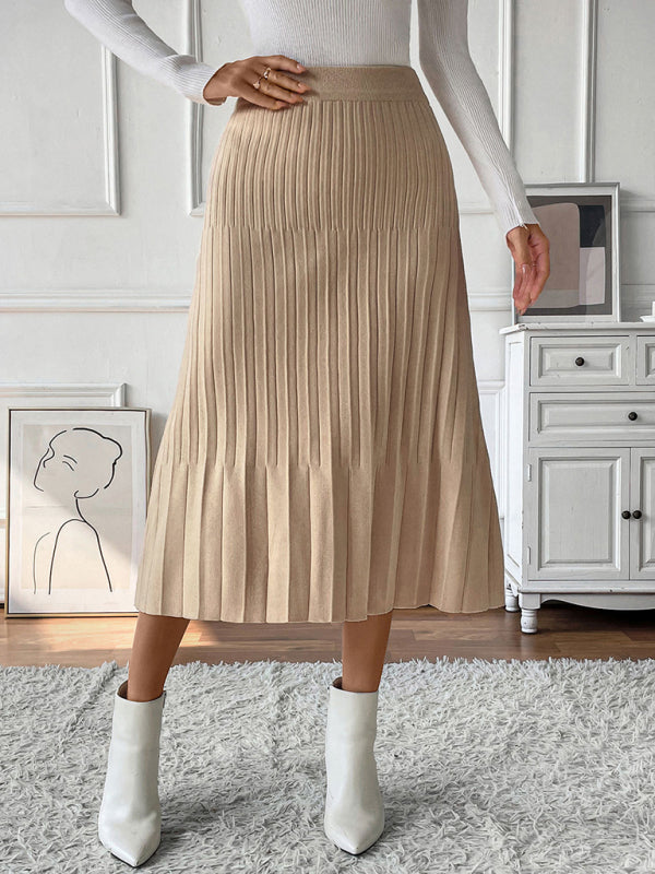 Midi Skirts- Camel Pleated Midi Skirt for Work & Events- - IndioGear Women Clothing