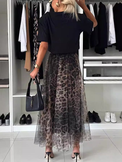 Midi Skirts- Elegant Animal Print Chiffon Midi Skirt- - IndioGear Women Clothing