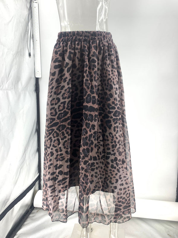 Midi Skirts- Elegant Animal Print Chiffon Midi Skirt- - IndioGear Women Clothing