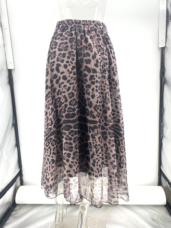 Midi Skirts- Elegant Animal Print Chiffon Midi Skirt- - IndioGear Women Clothing