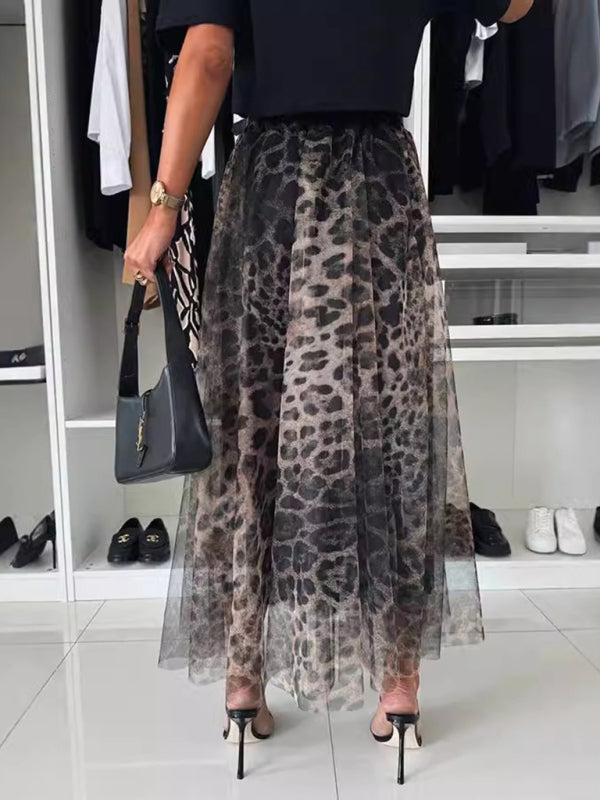 Midi Skirts- Elegant Animal Print Chiffon Midi Skirt- - IndioGear Women Clothing