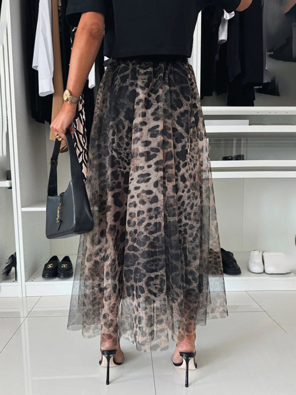 Midi Skirts- Elegant Animal Print Chiffon Midi Skirt- - IndioGear Women Clothing