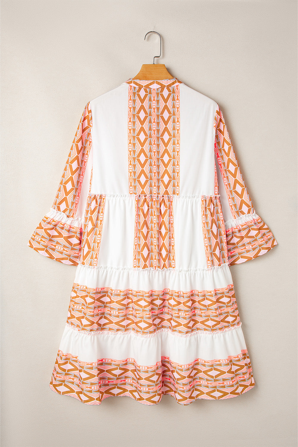 Mini Dresses- Boho Tiered Geometric Print Ruffle Dress- - IndioGear Women Clothing