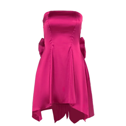 Mini Dresses- Bow Back Silk Dress for Wedding Receptions- - Chuzko Women Clothing