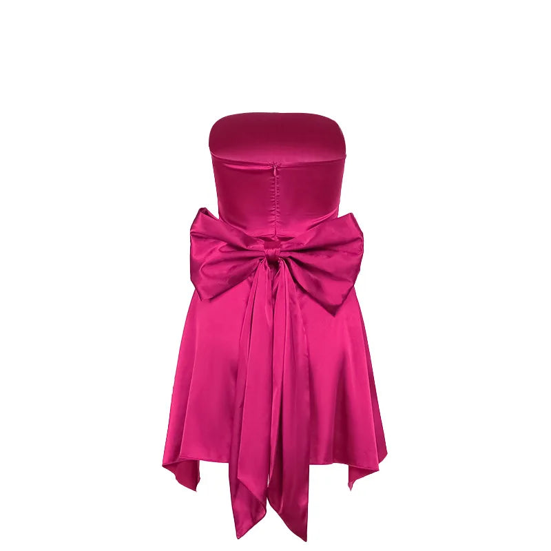 Mini Dresses- Bow Back Silk Dress for Wedding Receptions- - Chuzko Women Clothing