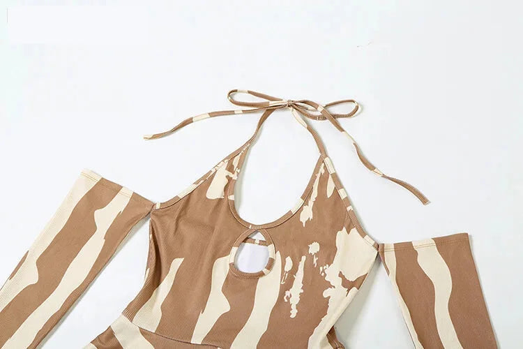 Mini Dresses- Camouflage-Inspired Abstract Halter Dress- - IndioGear.com