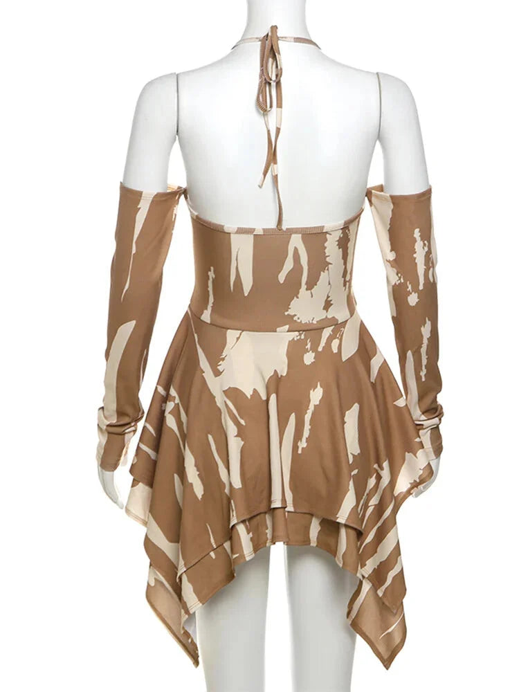 Mini Dresses- Camouflage-Inspired Abstract Halter Dress- - IndioGear.com