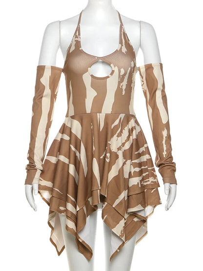 Mini Dresses- Camouflage-Inspired Abstract Halter Dress- - IndioGear.com