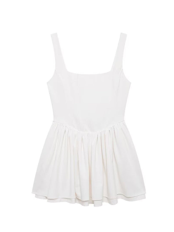 Mini Dresses- Cotton Flare Mini Dress Dress- White- IndioGear Women Clothing