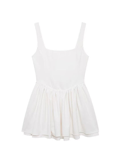 Mini Dresses- Cotton Flare Mini Dress Dress- White- IndioGear Women Clothing