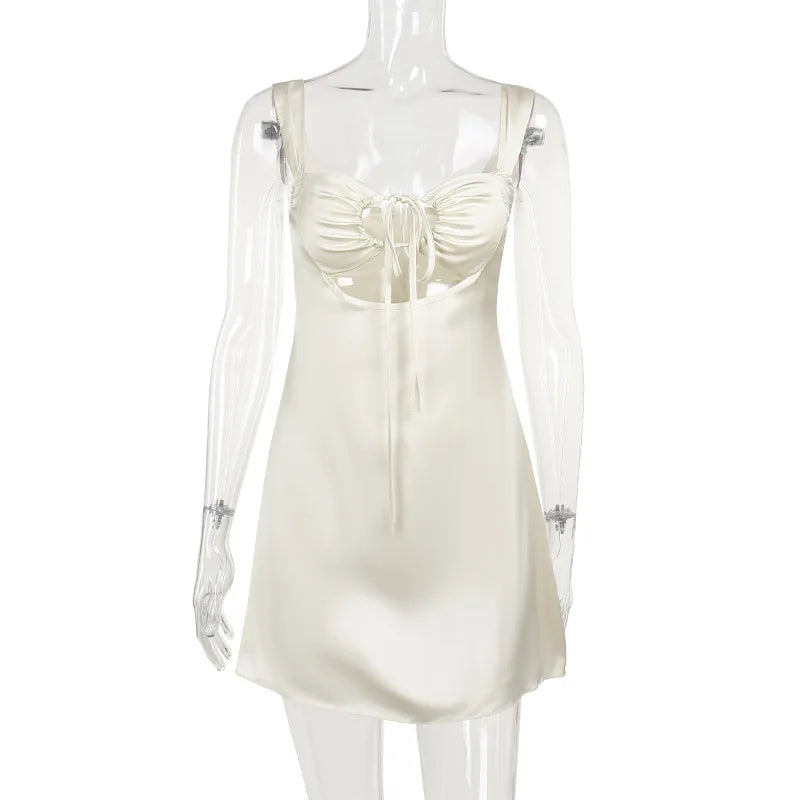 Mini Dresses- Elegant Cream A-Line Mini Dress for Cocktails- - Chuzko Women Clothing