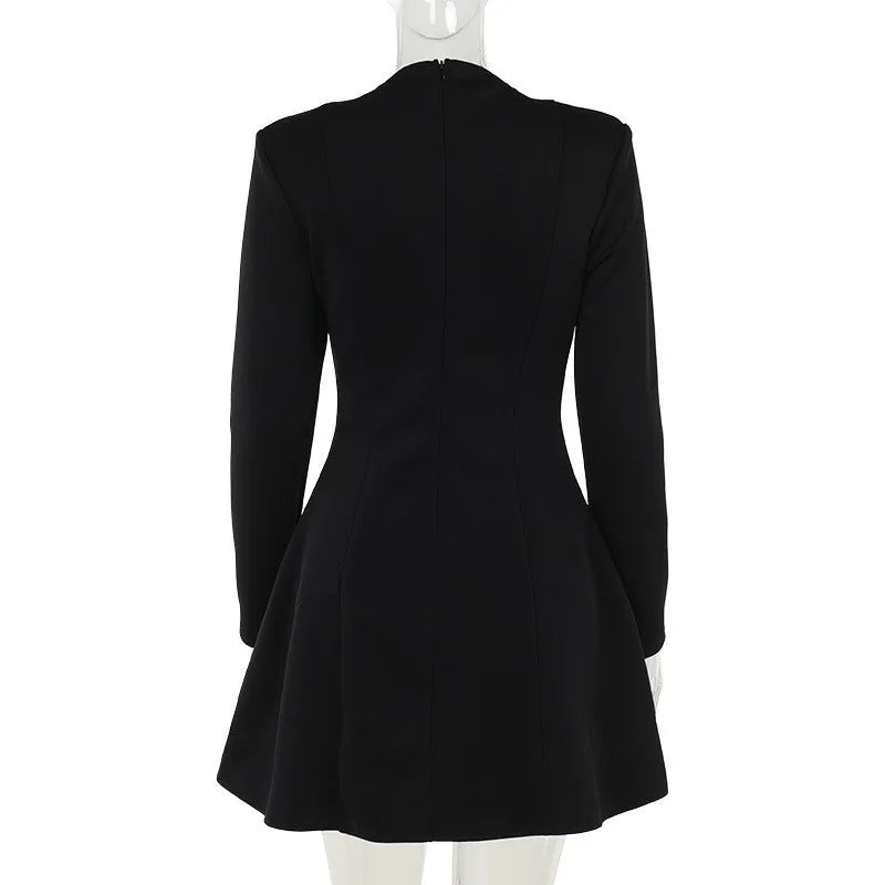 Mini Dresses- Elegant Deep V-Neck Blazer Dress for Business- - IndioGear.com