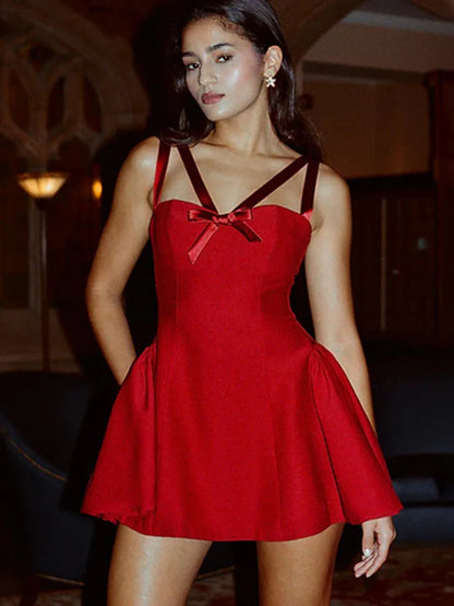 Mini Dresses- Elegant Little Red Drop Waist Dress- - IndioGear Women Clothing