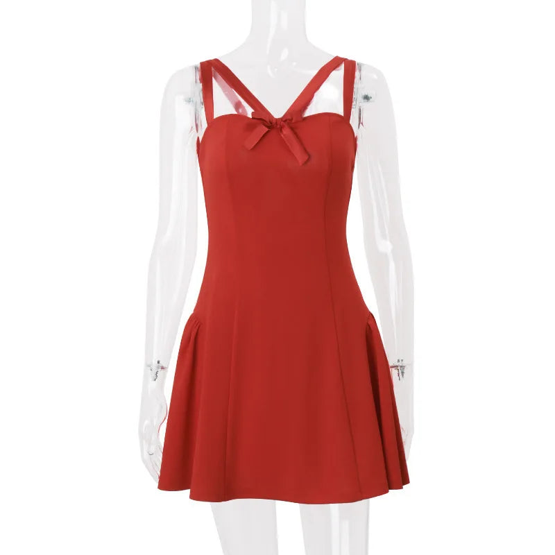 Mini Dresses- Elegant Little Red Drop Waist Dress- - IndioGear Women Clothing