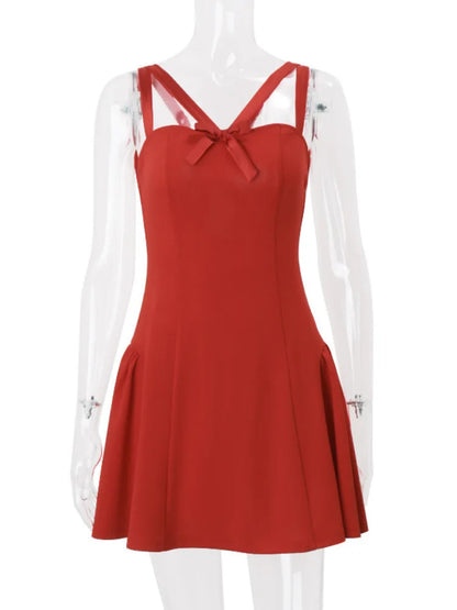 Mini Dresses- Elegant Little Red Drop Waist Dress- Red- IndioGear Women Clothing