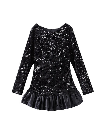 Mini Dresses- Black Sequin Dress with Minimalist Appeal- - IndioGear