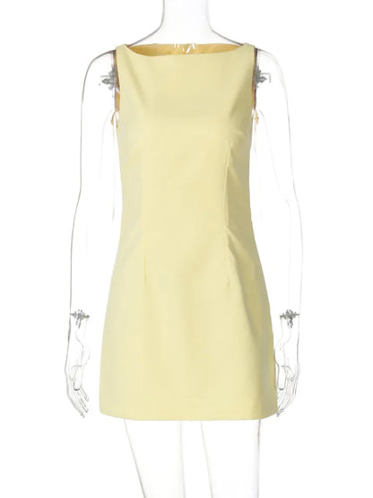 Mini Dresses- Elegant Sleek Yellow Mini Sheath Dress- - IndioGear.com