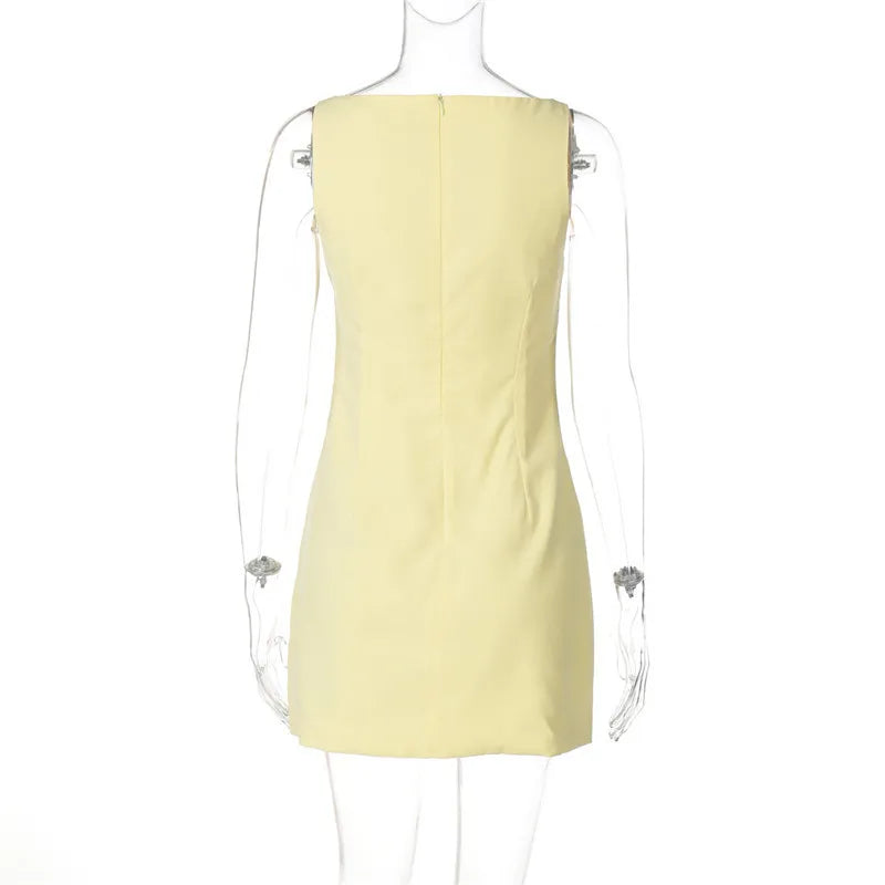 Mini Dresses- Elegant Sleek Yellow Mini Sheath Dress- - IndioGear.com