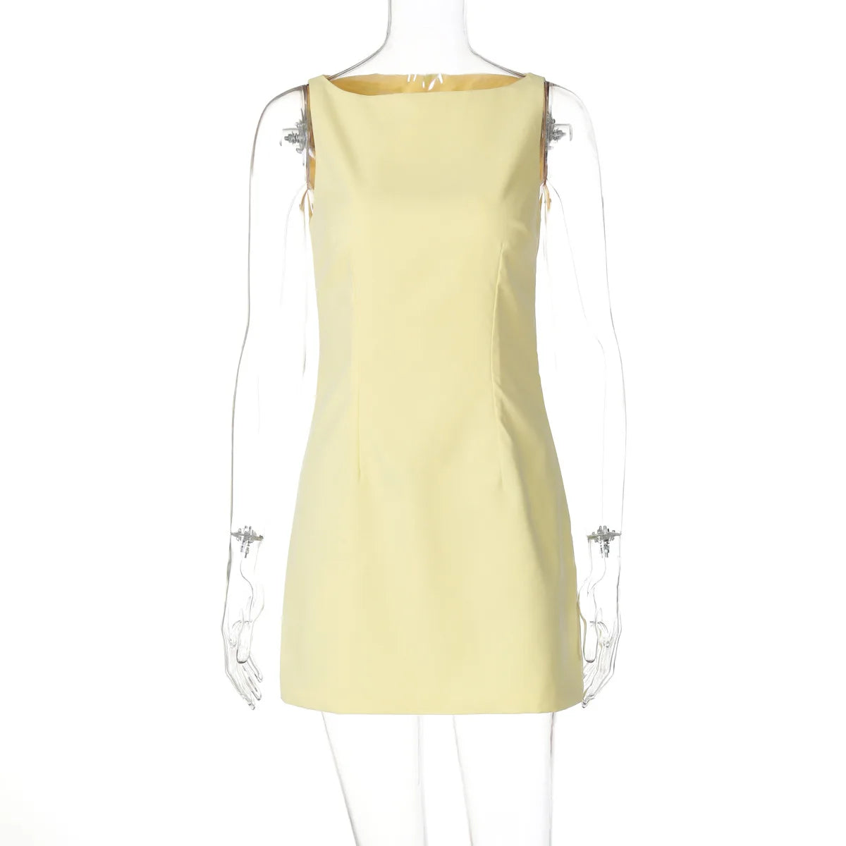 Mini Dresses- Elegant Sleek Yellow Mini Sheath Dress- Yellow- IndioGear.com