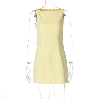 Mini Dresses- Elegant Sleek Yellow Mini Sheath Dress- Yellow- IndioGear.com