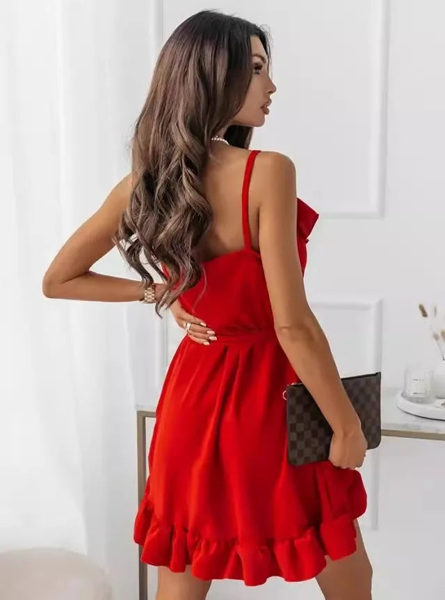 Mini Dresses- Elegant V-Neck Wrap Mini Dress – Feminine and Flirty- - IndioGear.com