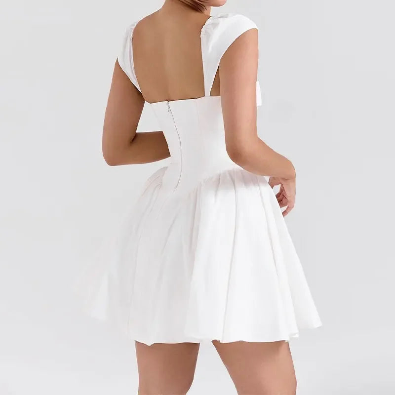 Mini Dresses - Elegant White Flare Mini Dress – Date Night Ready