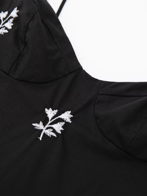 Mini Dresses- Embroidered Black Mini Dress for Outdoor Events- - IndioGear.com